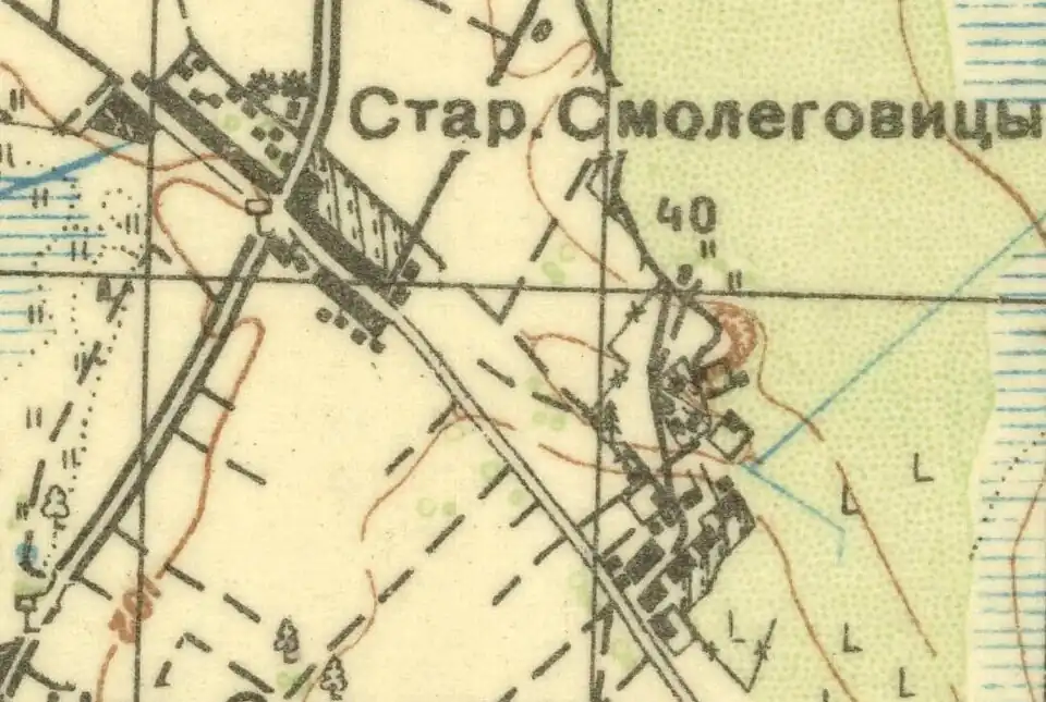 Деревня Старые Смолеговицы на карте 1930 года