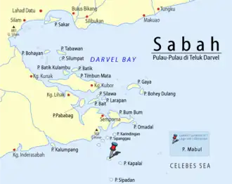 Местоположение острова Лигитан на карте северо-восточного Калимантана