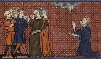 Пелагия в окружении любовников и святой Нонн, молящийся о её обращении