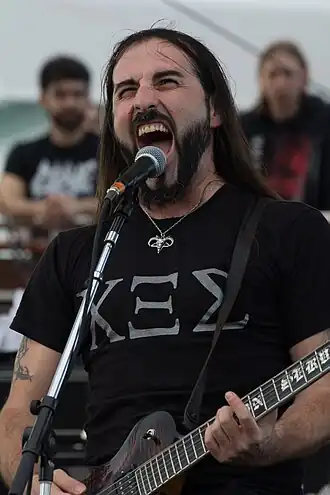 Солист группы Сакис Толис во время выступления Rotting Christ на фестивале Barge to Hell в 2012 году