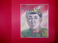 Портрет Самата Садыкова в средней школе, которая носит его имя. Село Самат, Кыргызстан