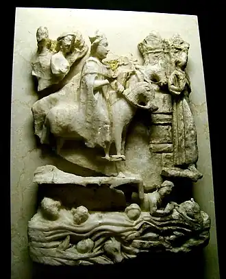 Мемориальная доска, на которой Вильям Йоркский пересекает мост через реку Узу. Мост обрушился, но никто не погиб