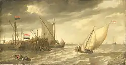 Корабли у пирса. Между 1635 и 1652. Дерево, масло. Рейксмюсеум, Амстердам