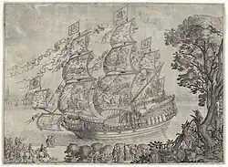 Корабль Марии Терезии, королевы Франции. Офорт Л. Ворстермана Младшего по рисунку Я. ван Вердена. 1660