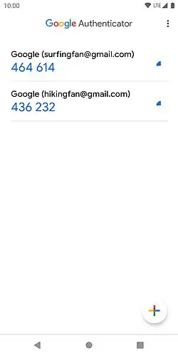 Скриншот программы Google Authenticator