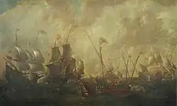 Битва между галеасами и галерами в Средиземноморье. Национальный морской музей, Гринвич, Лондон