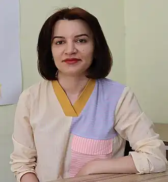 Севиндж Вагифгызы дает интервью Голосу Америки в 2023 году