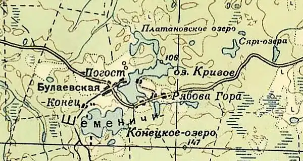 Село Шеменичи на карте РККА 1936 года
