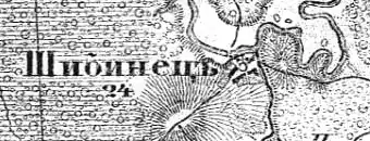 Деревня Шибенец на карте 1913 года