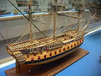 Модель 74-пушечного корабля, 1760. Считается HMS Hercules, либо HMS Thunderer