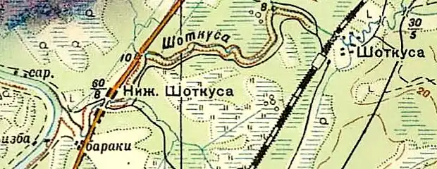 Деревня Шоткуса на карте 1940 года