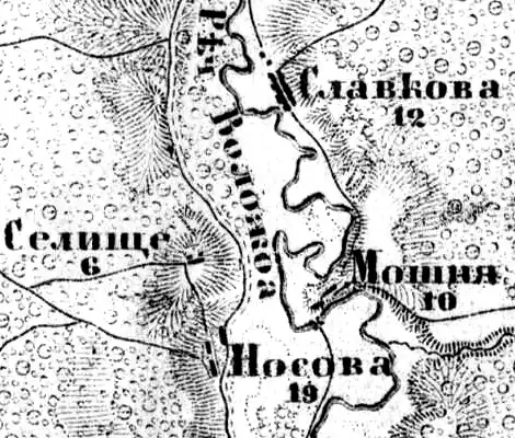 Деревня Мошня на карте 1913 года