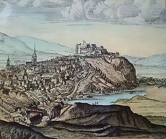 Водоём у подножия Эдинбургского замка в 1690 году. Гравюра Джона Шлезера, 1693 год.