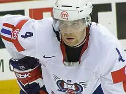 Андрей Тавжель на чемпионате мира 2008 года в матче против США