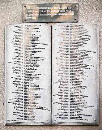 Памятная доска на доме Слово с перечнем известных жильцов