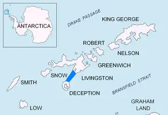 Расположение пролива Смоленск в Южных Шетландских островах