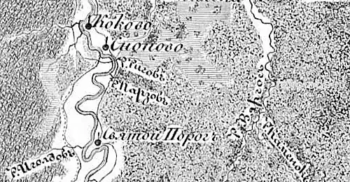 Деревня Святой Порог на семитопографической карте Новгородской губернии 1847 года