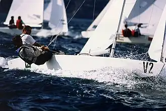 Соловьёв В. В. на руле яхты олимпийского класса «Звёздный»