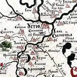 Коряжемский Николаевский монастырь на карте 1701 года