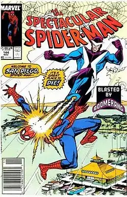 Бумеранг на обложке The Spectacular Spider-Man #144 (Ноябрь, 1988)Художник — Сэл Бушема.