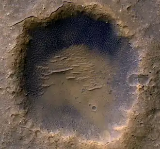 Кратер Бонневиль, снятый орбитальной станцией Mars Reconnaissance Orbiter