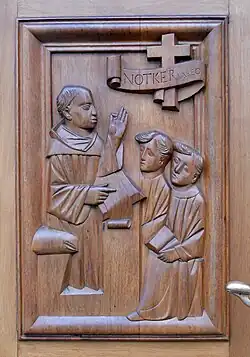 Ноткер Немецкий, барельеф в  Монастыре Святого Галла