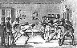 Ганс-Вернер Вольф. Студенческая дуэль в Гёттингене в 1816 году. Иллюстрация. Между 1818 и 1820. Офорт