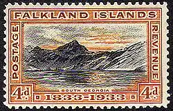 1933: марка в 4 пенса, посвящённая Южной Георгии (Sc #70)