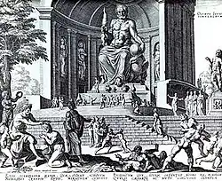 «Зевс Олимпийский». Гравюра-реконструкция внутреннего пространства храма.