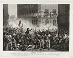 Июльская революция. Баррикада в Париже на улице Роган. С оригинала Ипполита Лекомта