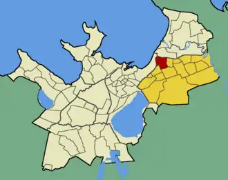 Микрорайон Паэвялья на карте Таллина (выделен красным цветом)