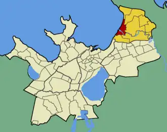 Микрорайон Пирита на карте Таллина (выделен красным цветом)