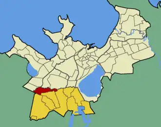 Микрорайон Вана-Мустамяэ на карте Таллина (выделен красным цветом)