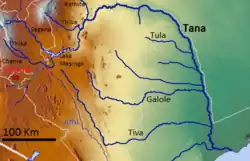 Река Тика на карте бассейна Таны (вверху слева)