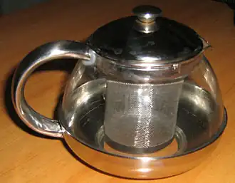 Современные стеклянные заварочные чайники снабжаются встроенным фильтром-отсеком для заварки (из металлической сетки, стекла или пластмассы)