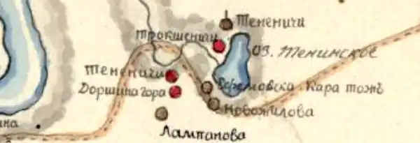 Деревня Тененичи на плане уезда 1818 года