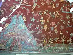 Фрагмент сохранившейся настенной росписи из комплекса Тепантитла, предположительно портрет Великой богини, Мексика