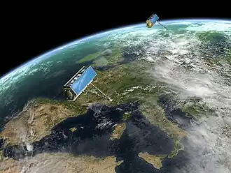 Работа спутников «TerraSAR-X» и «TanDEM-X» в представлении художника