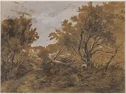 Лесной пейзаж, порыв ветра. До 1868. Бумага, итальянский карандаш, гуашь. Музей изящных искусств (Реймс)