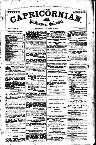 Главная страница The Capricornian, 9 января 1875 года