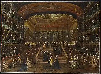 Франческо Гварди. Бал и ужин в честь графа и графини Северных в театре Сан-Бенедетто, 22 января 1782 года.