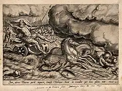 Египтяне тонут, когда Моисей раздвигает воды. Офорт