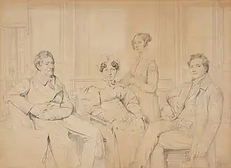 Семья Гатто, рисунок Ж.Энгра. Никола-Мари — крайний слева