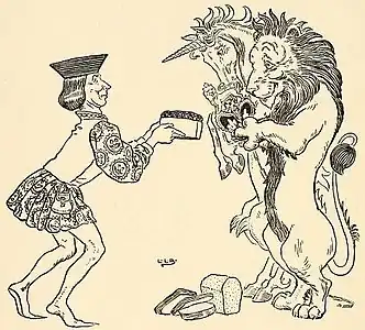 Иллюстрация к «Стихам Матушки Гусыни»: Кто подавал им чёрный хлеб, а кто давал пирог