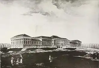 Старый деревянный дворец на Воробьёвых горах. XVIII век. Из книги Н. Найдёнова «Москва Снимки с видов местностей, храмов, зданий и других сооружений», том II (1886).