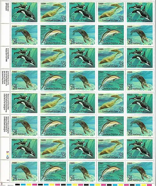 Марочный лист США 10 (2,5 × 4) для сцепки-квартблока четырёх марок