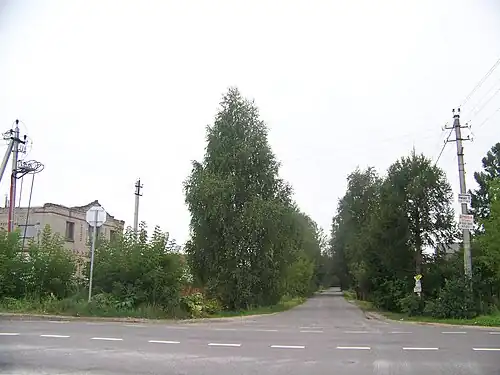 Въезд в южную (основную) часть деревни Сонино с Носовихинского шоссе.