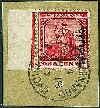 То же на вырезке и с вертикальной надпечаткой, погашена календарным штемпелем