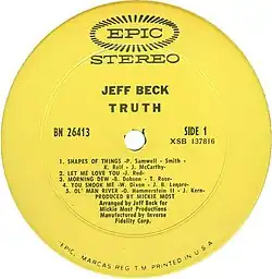 Внешний вид этикетки стороны 1 грампластинки американского издания альбома