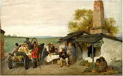 «Городским путникам предлагают фрукты на обочине» (1873),  холст, масло — частное собрание.